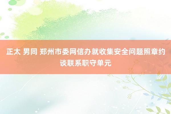 正太 男同 郑州市委网信办就收集安全问题照章约谈联系职守单元
