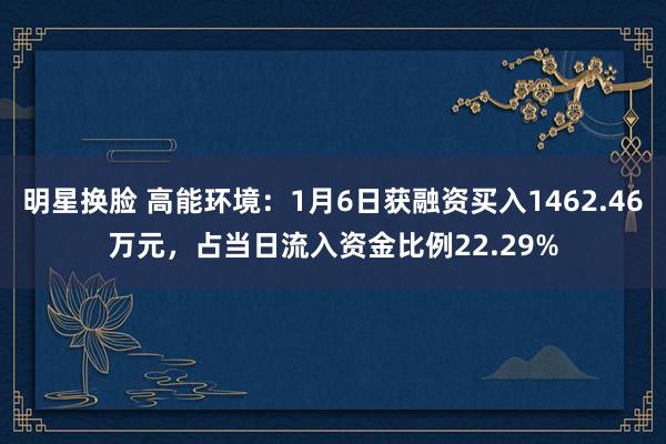 明星换脸 高能环境：1月6日获融资买入1462.46万元，占当日流入资金比例22.29%